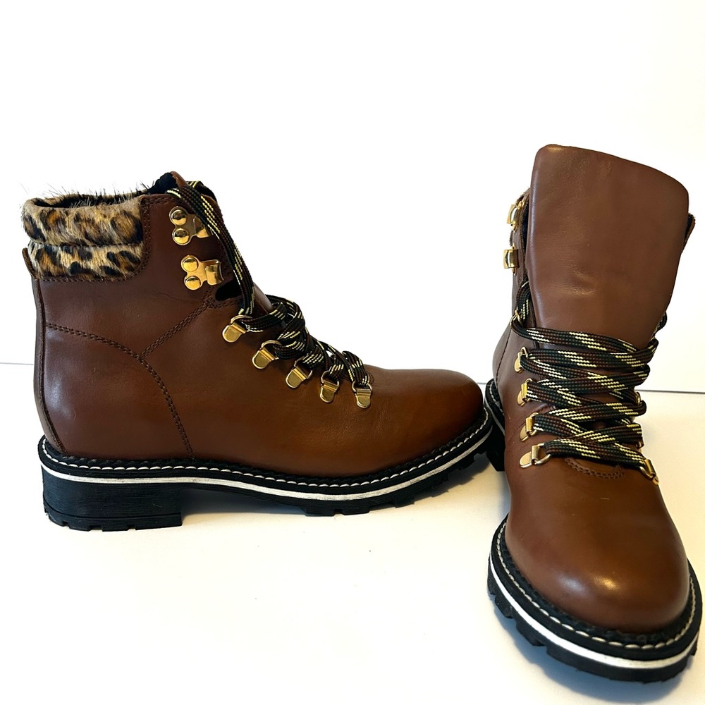 Stylish Brown Lace-Up Boots with Leopard Detail
